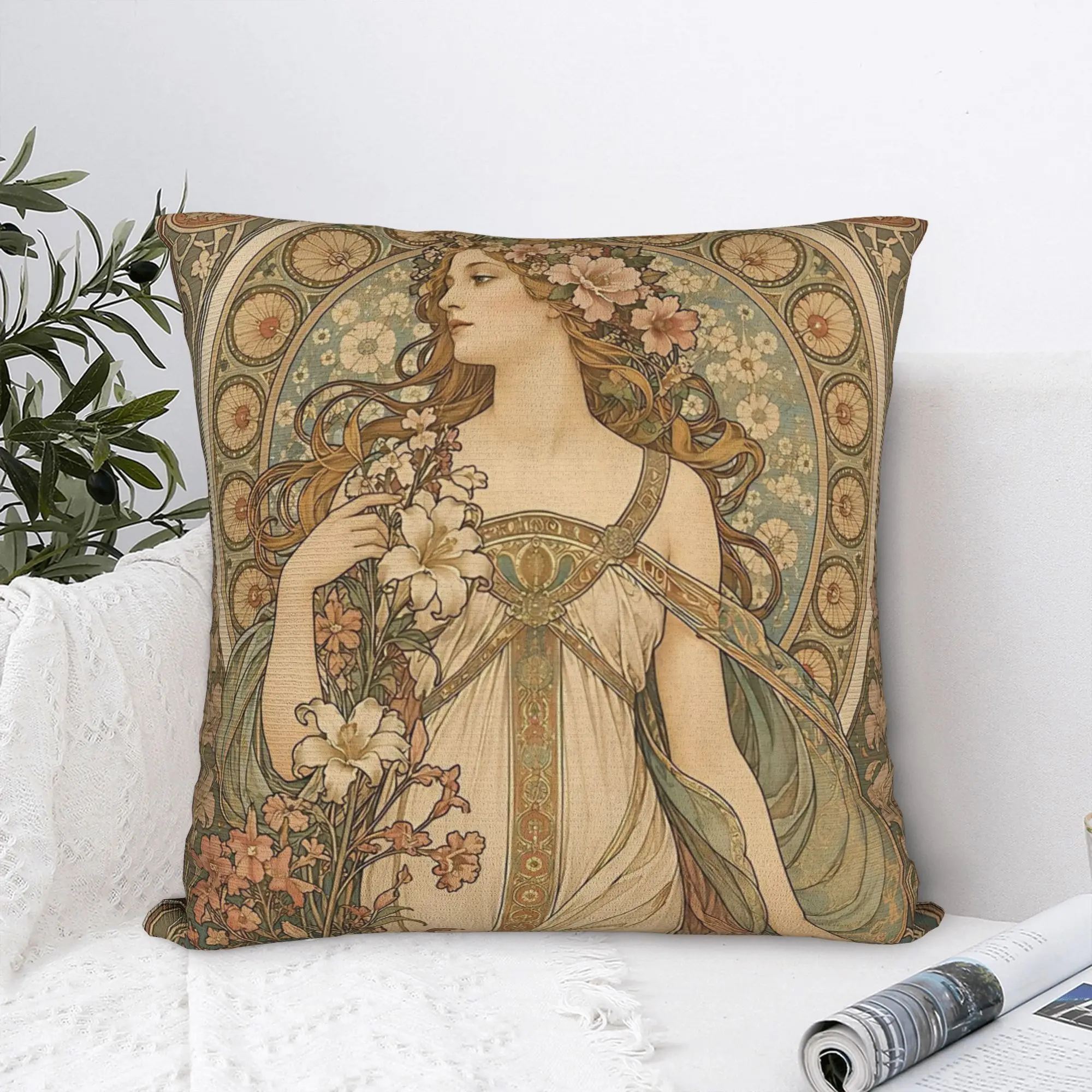 Наволочки Alphonse Mucha Spring 1898, квадратные наволочки, модные декоративные наволочки на молнии для дома, 45x45 см