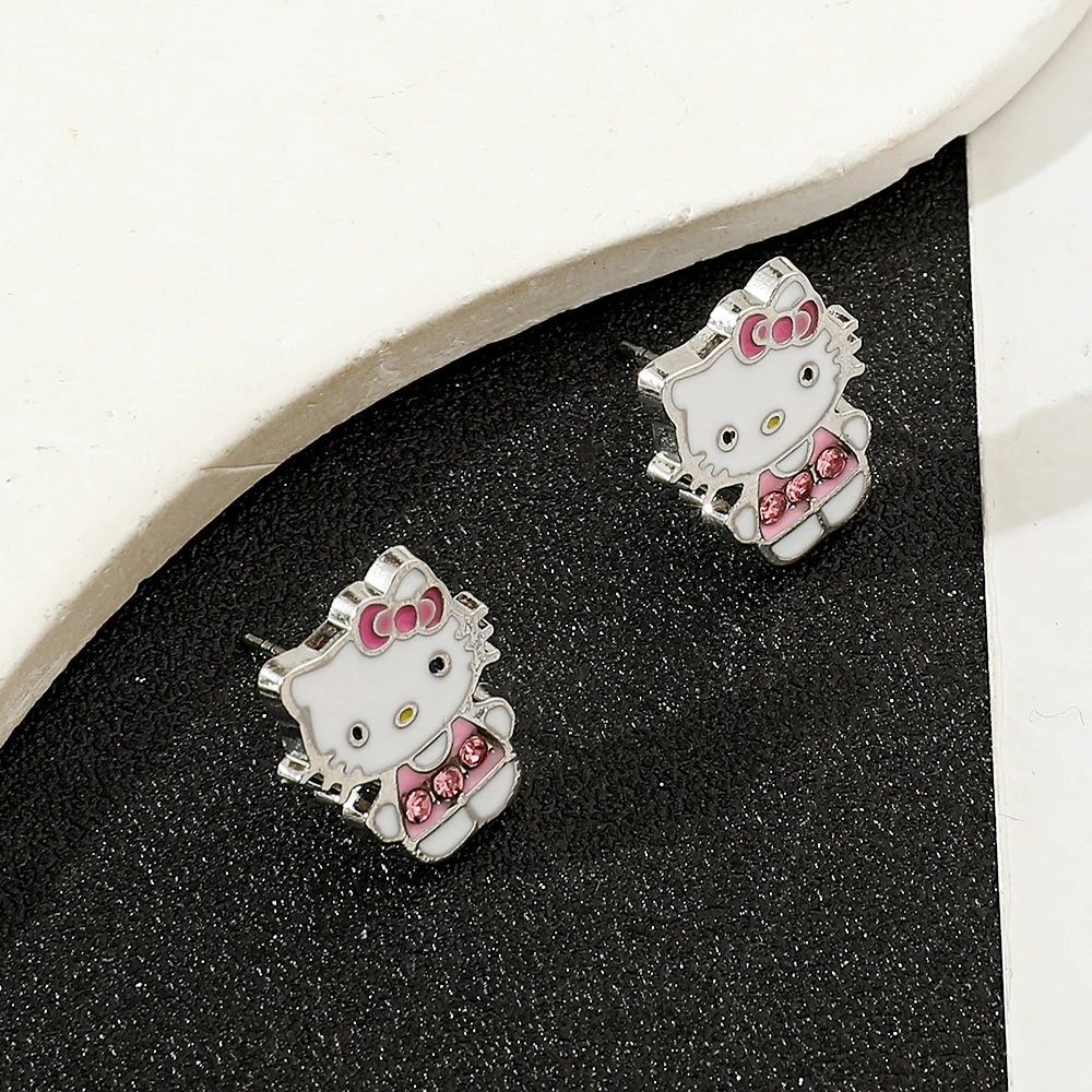 Фото Sanrio Мультяшные Серьги Hello Kitty Молодежные серьги для девочек в стиле кампуса милые конфетные подарки для друзей №3