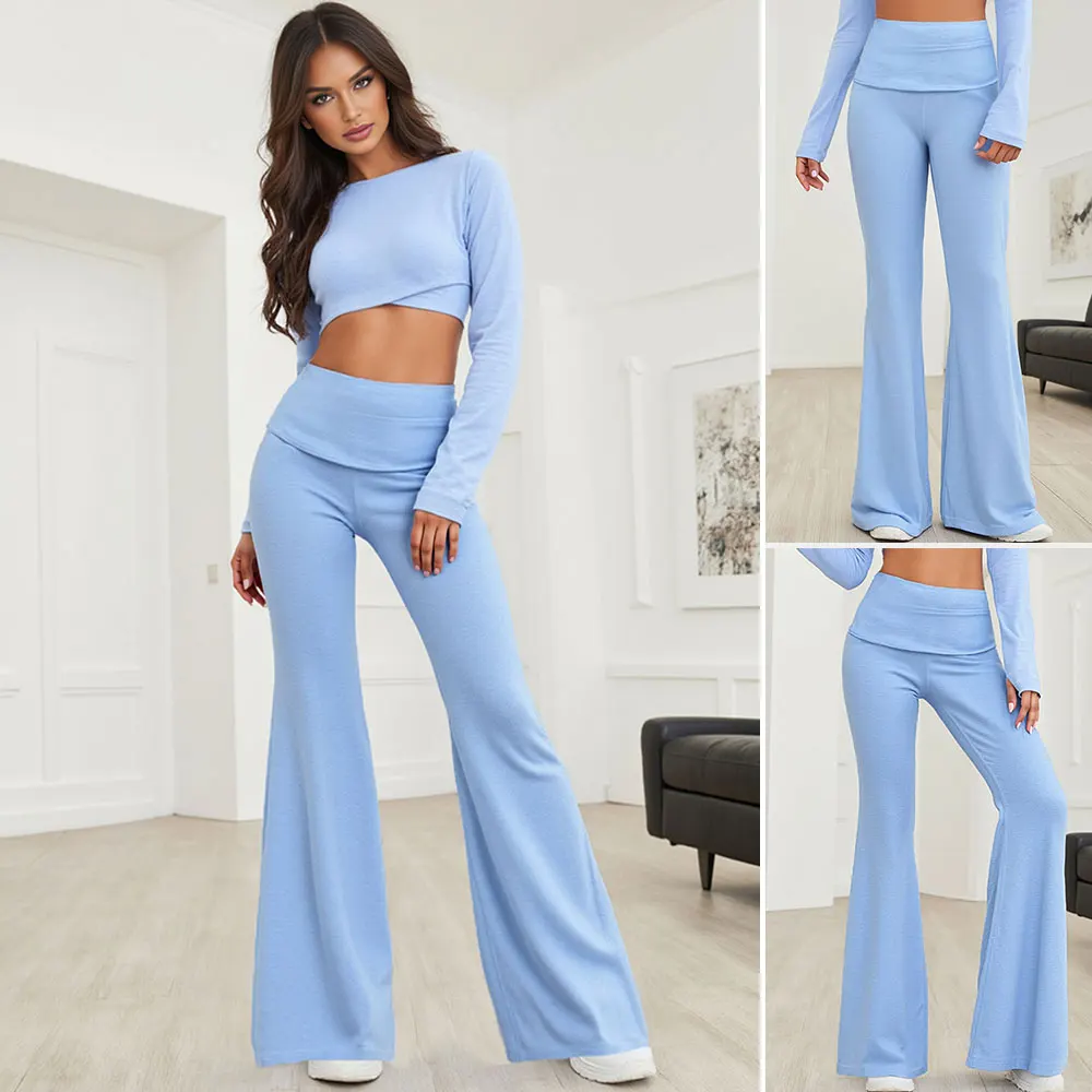Mia Muse Boutique, укороченный топ с широкими штанинами и расклешенным подолом, одинаковый комплект, повседневные удобные брюки для отдыха, женские брюки с высокой талией 2025