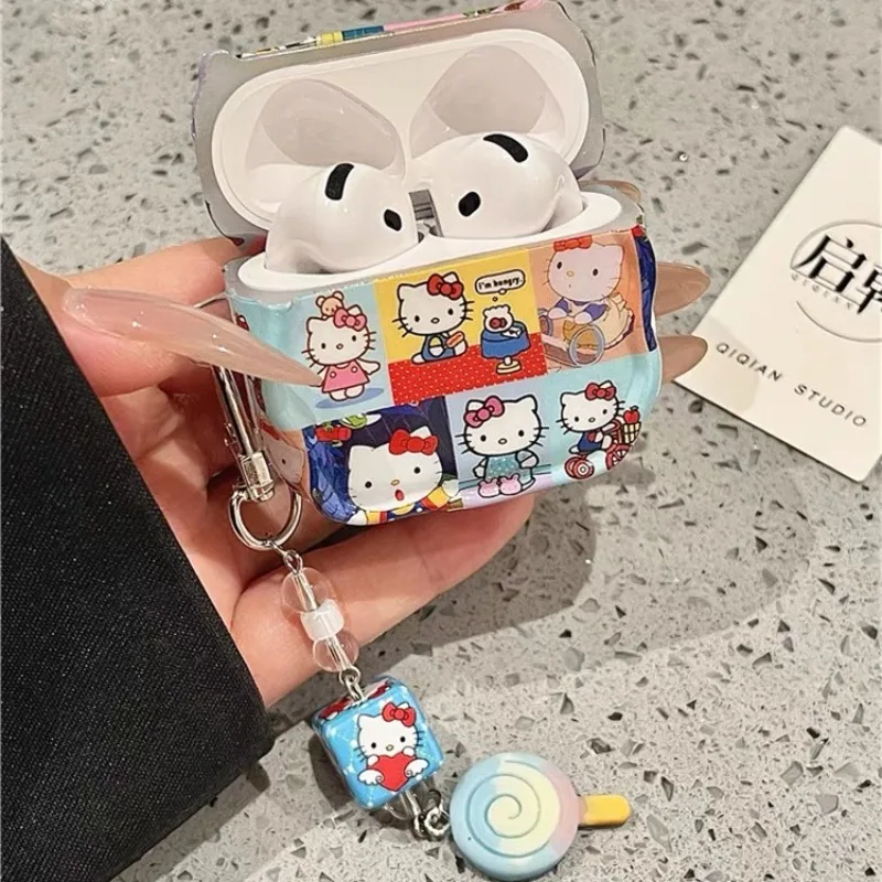 Фото Sanrio Hello Kitty для AirPods 4 3 2 1 Pro Pro2, защитный чехол с цветной строчкой, аксессуар для наушников «все включено» с подвеской №4