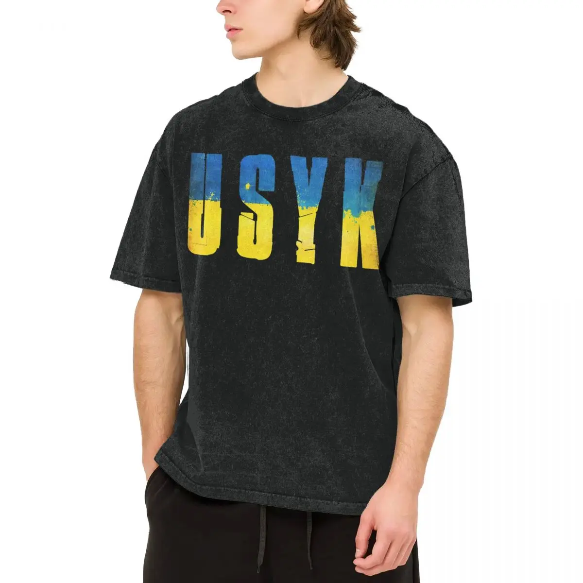 Забавная мужская футболка Usyk Vintage Wash, процесс горячей живописи, аниме Мужская одежда