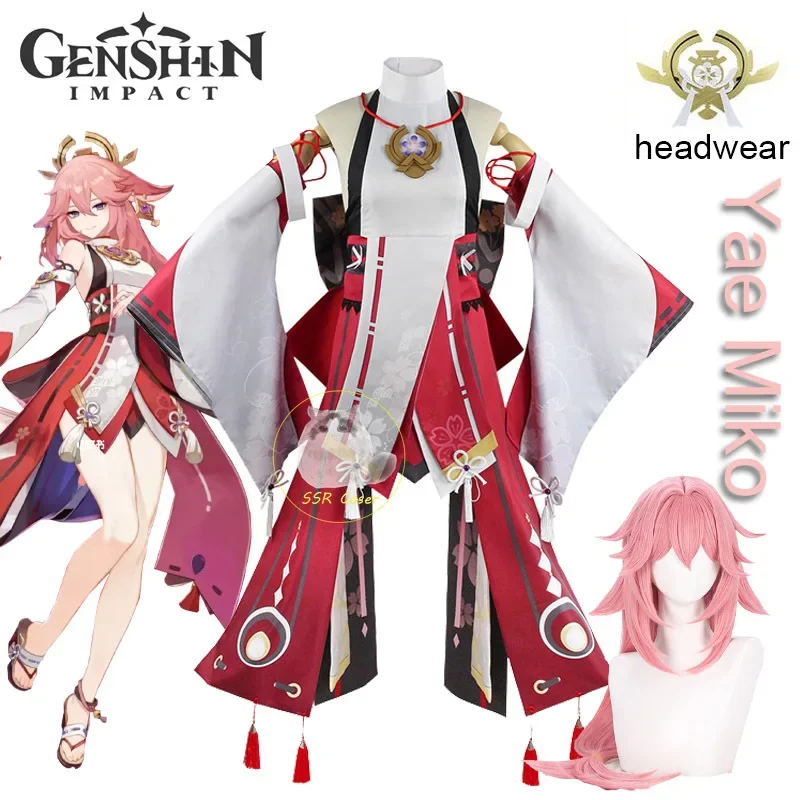 Игра Yae Miko Косплей Genshin Impact Косплей Костюм Yae Miko Униформа Парик Платье Вечеринка Наряд Костюмы на Хэллоуин для женщин