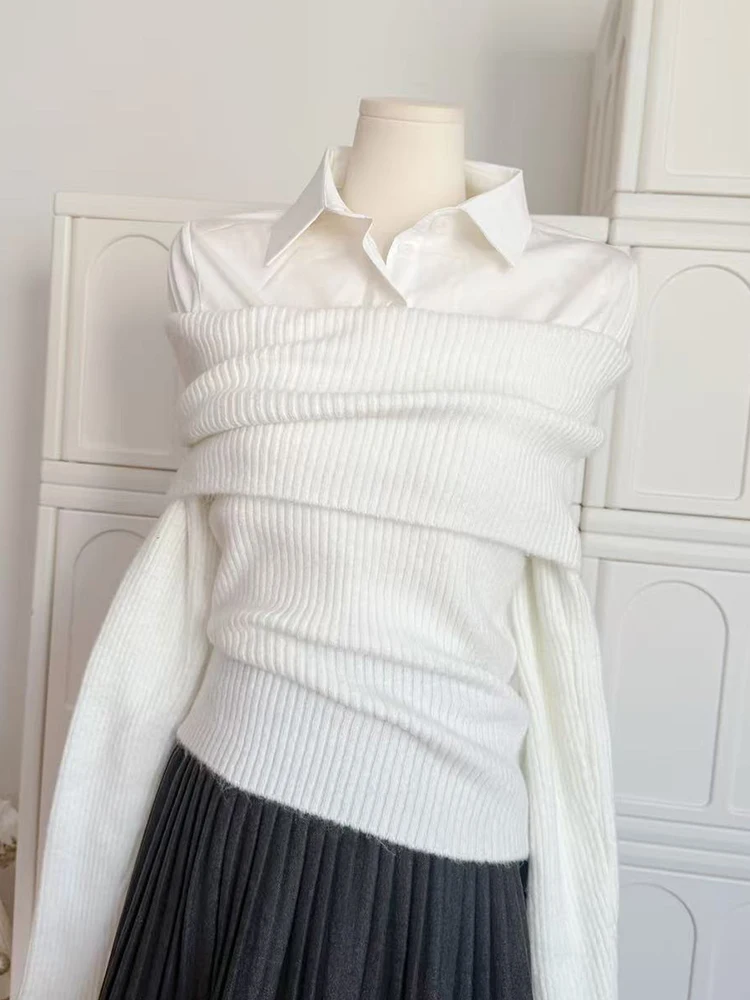Фото Женская корейская рубашка Old Money Preppy 2000-х годов Shoujo Girl Outfits, комплект из 2 предметов, рубашка из двух предметов с длинными рукавами + мини-плиссированные юбки Tide №2