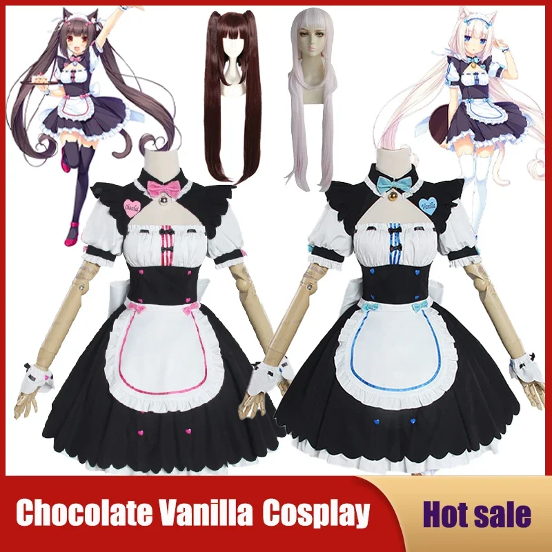 Аниме NEKOPARA Chocola Vanilla Косплей Костюм Милый Кот Неко Лолита Платье Горничной Парик Наряды Девушка Женщины Хэллоуин Карнавал Sk*1