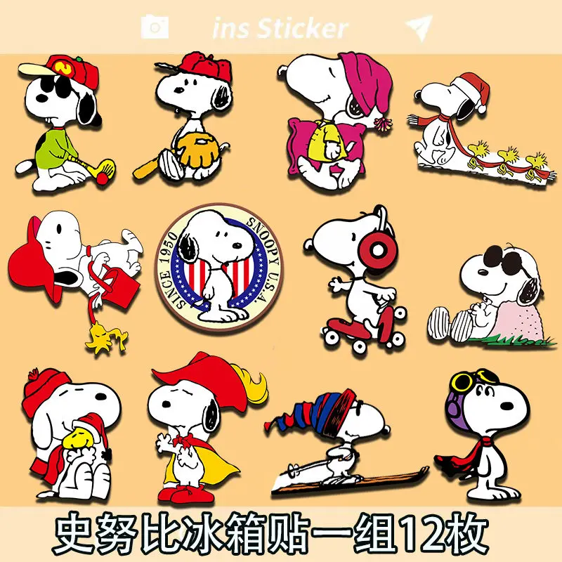 Фото 12 шт. аниме новые наклейки на холодильник милый мультфильм Ins Snoopy плитка креативное украшение дома сильные магнитные наклейки с сообщениями №2