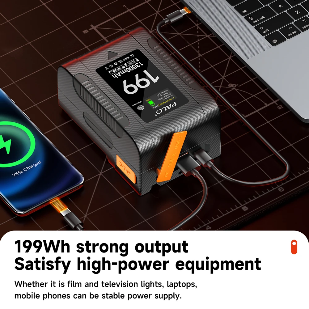 PALO V Mount V Lock BP-199 Аккумулятор V-Mount BP-99 Портативные аккумуляторы с USB-кабелем Type-C PD65W для камер Смартфонов Ноутбуков (art.: 3920ce2aafd5d) - 3920ce2aafd5d