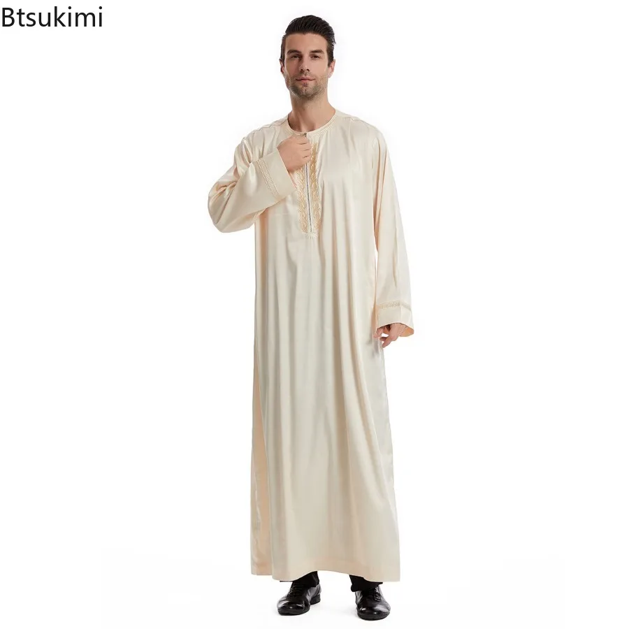 Фото 2025 Мусульманское платье с длинным рукавом Daffah Jubba Thobe, Саудовская Аравия, кафтан, халат, исламская одежда, Дубай, Ближний Восток, Абая, кафтан, платье №3