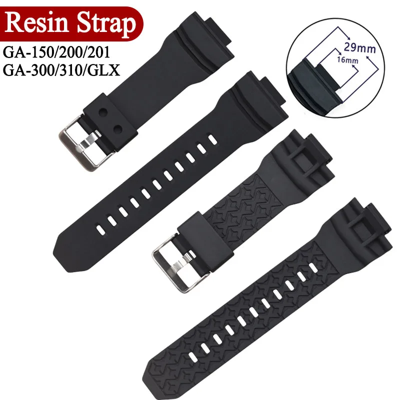 Ремешок из смолы для Casio g-shock GA-150/200/201/300/310/GLX, ремешок для часов 16 мм, водонепроницаемый браслет из ТПУ, аксессуары для часов, браслет