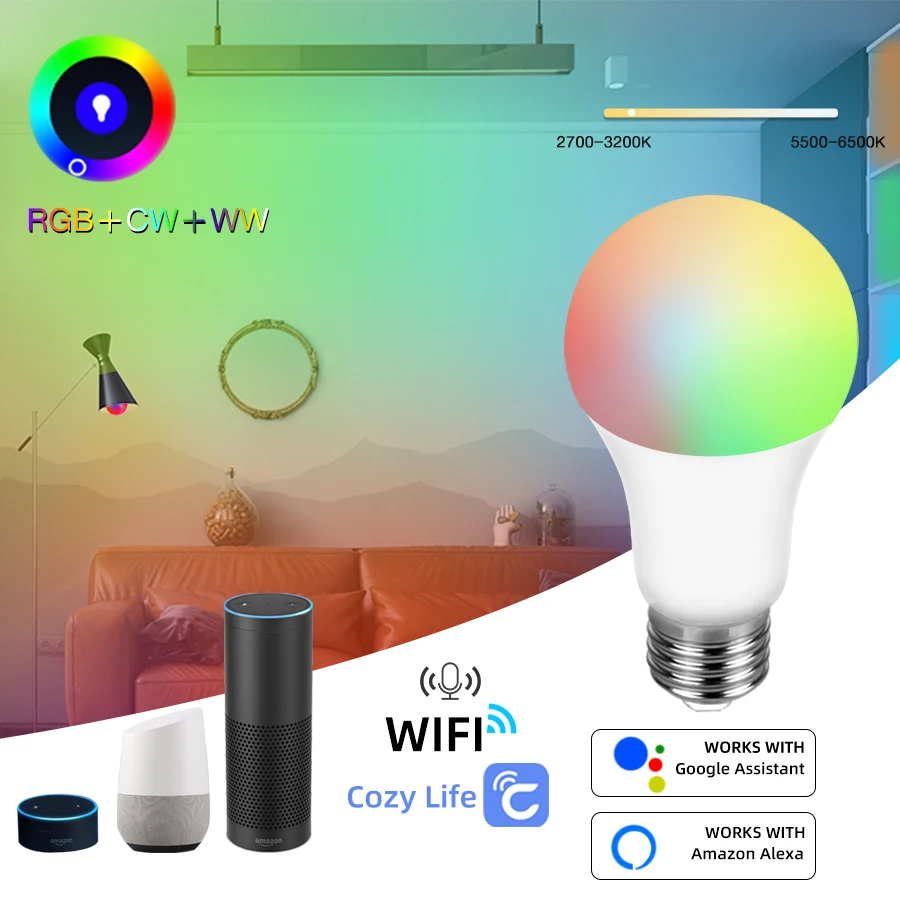 Умная Светодиодная лампа CozyLife с таймером и поддержкой Wi-Fi, 18/15/12 Вт, E27, 85-265 в