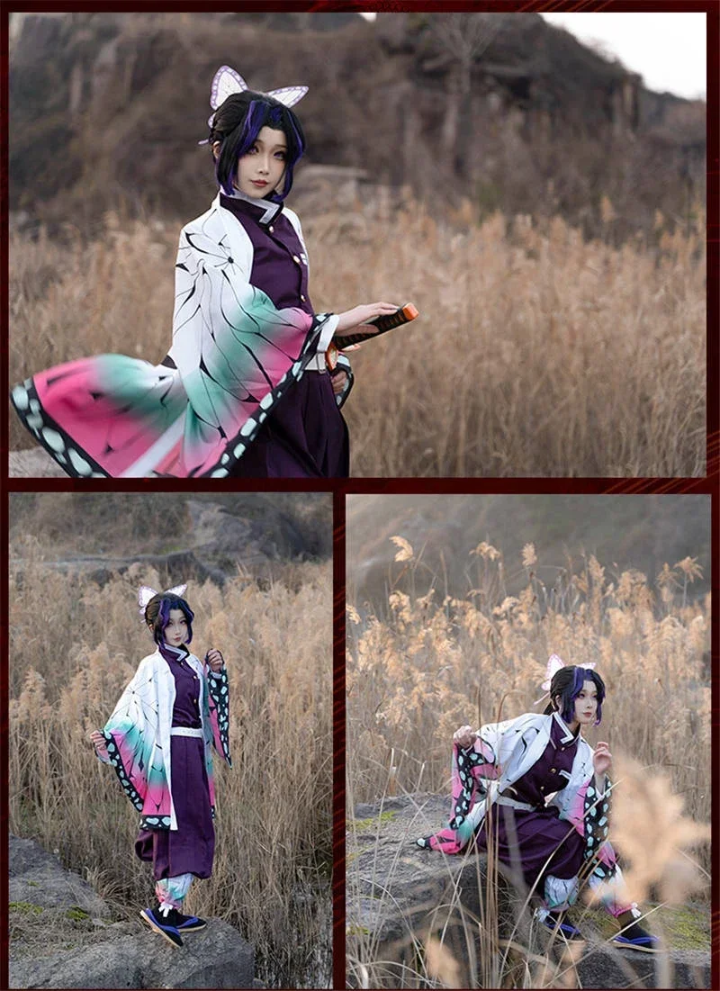 Фото Женское кимоно Костюм из аниме Demon Moordenaar Kimetsu No Yaiba Kochou Shinobu для косплея Нижнее белье Полиэстер Униформа н... №5