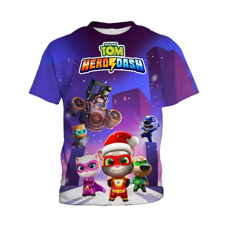 Детские Топы «my Talking Tom» Футболка Унисекс Из Полиэстера С Милым Мультяшным Рисунком Котенка Модная Детская Рубашка С Кор...
