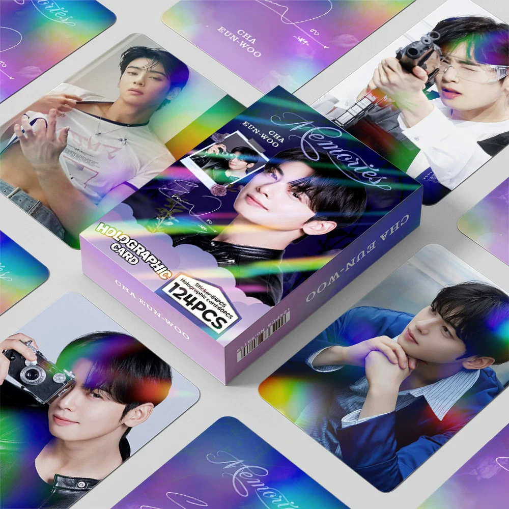 124 шт., голографические фотокарточки Cha Eun-woo-двусторонние корейские звезды, набор наклеек для коллекционных карточек ЛОМО