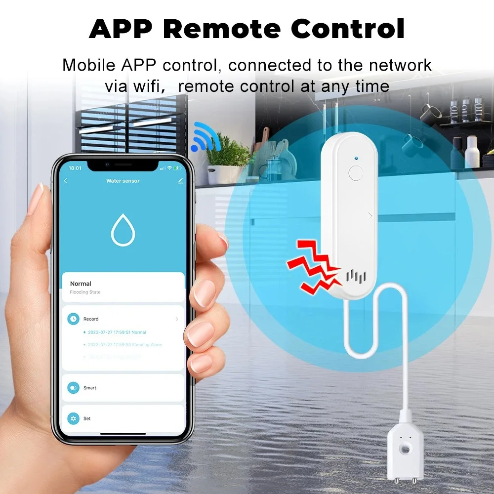 Фото Tuya Smart WIFI датчик утечки воды сигнализация детектор воды 80 дБ датчик утечки наводнения приложение дистанционное управление охранная сигнализация №3