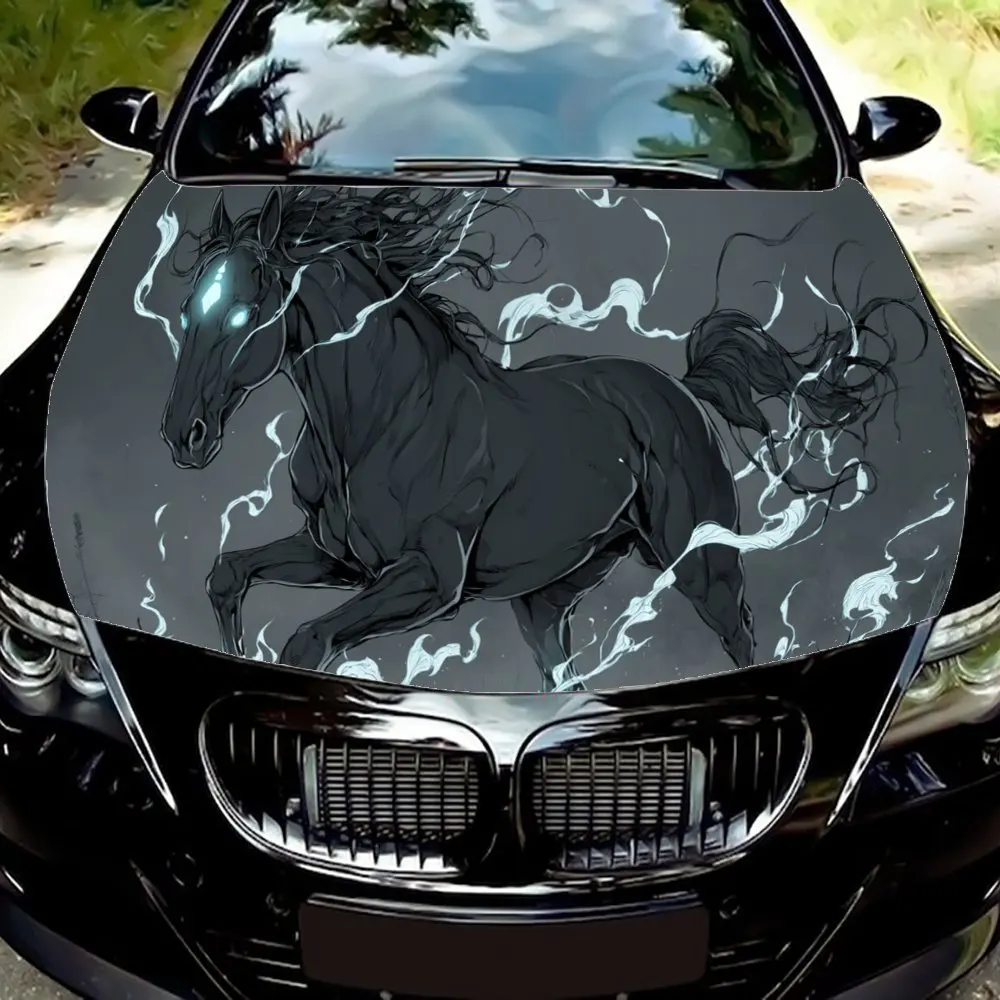 Прохладные и привлекательные наклейки на капот автомобиля Lightning Black Horse, водонепроницаемые, самоклеящиеся, устойчивые к царапинам, легко приклеиваемые, durab