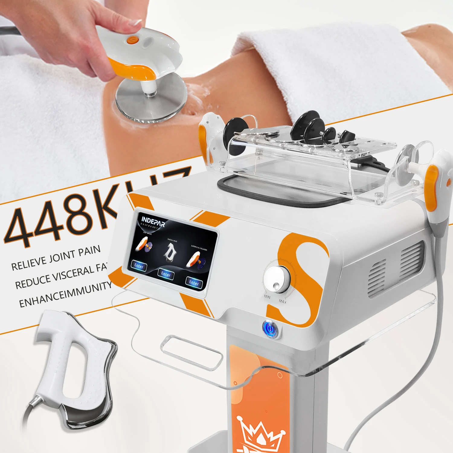 Фото Терапия XS Diathermy 448 кГц CET RET глубокое Радиочастотное облегчение боли подтяжка кожи тела уменьшение висцерального жира №4