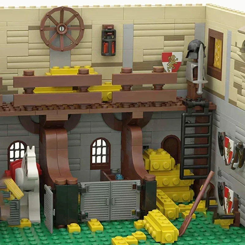 Фото Moc строительные кирпичи, средневековая модель крепости, средневековые штабелируемые технологии, модульные блоки, подарки, рождественские игрушки, наборы «сделай сам», сборка №4