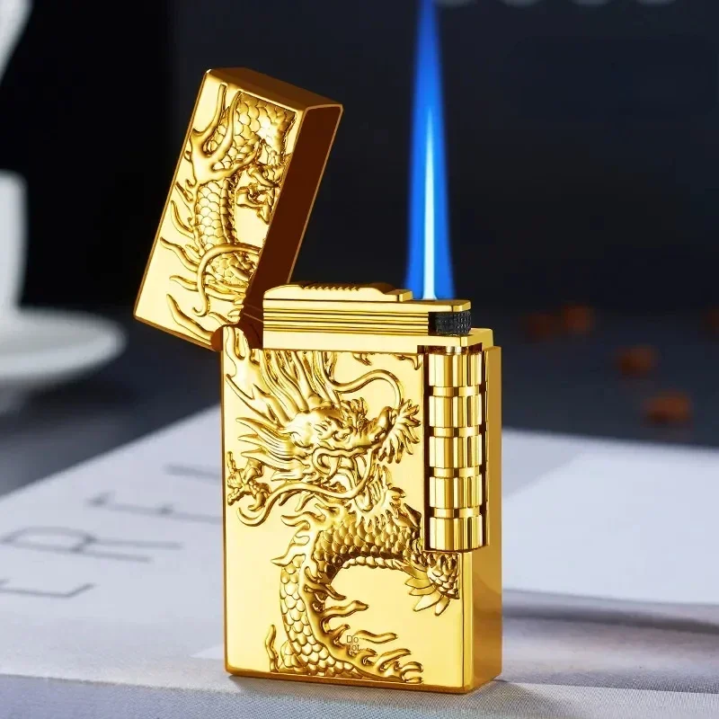 Металлическая ветрозащитная яркая звуковая зажигалка для сигар, бутановая газовая зажигалка, шлифовальный круг, боковая скользящая зажигалка, мужской подарок