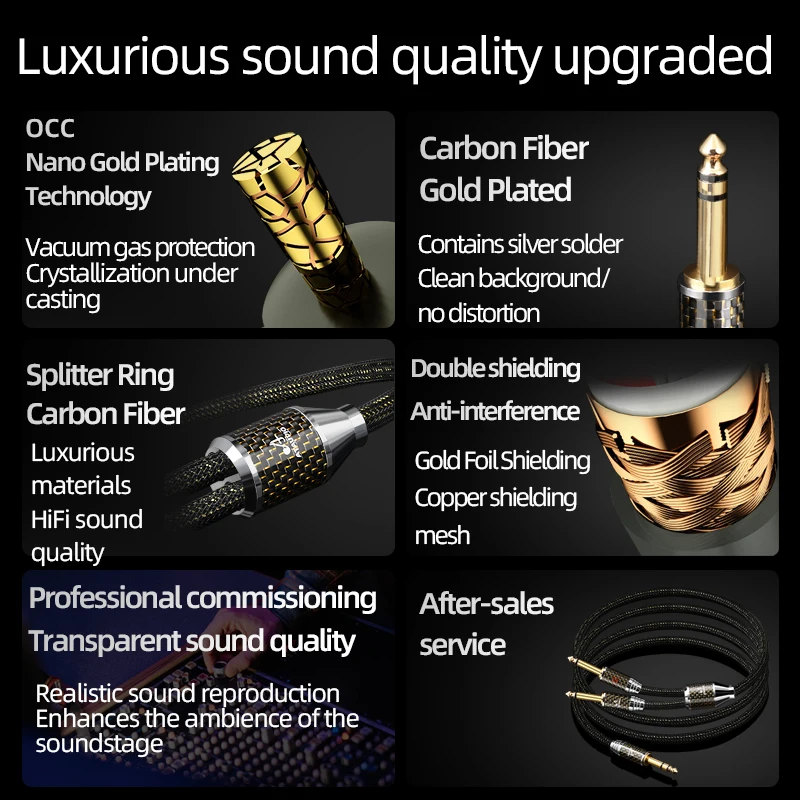 Фото ATAUDIO OCC Позолоченный HiFi кабель от 6,5 мм до двойного кабеля 6,5 мм Стерео 6,5 TRS на двойной гитарный кабель для усилителя 6,5 TS №3