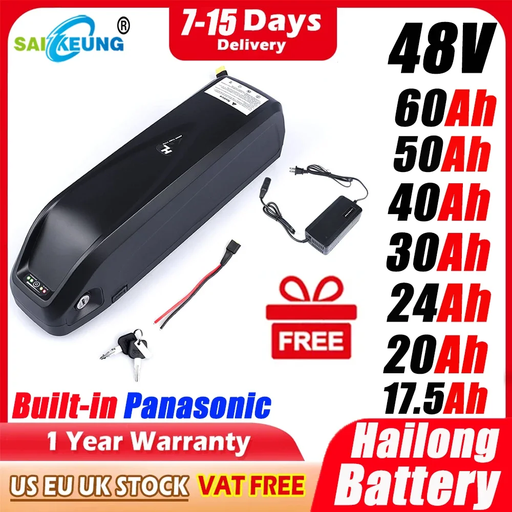 Электрический велосипед Hailong 48v 50ah E Bike Akku 20ah 30ah 40ah 60ah Литиевая батарея 52v 72 60 36v 2000w Аккумулятор для электровелосипеда с зарядным устройством