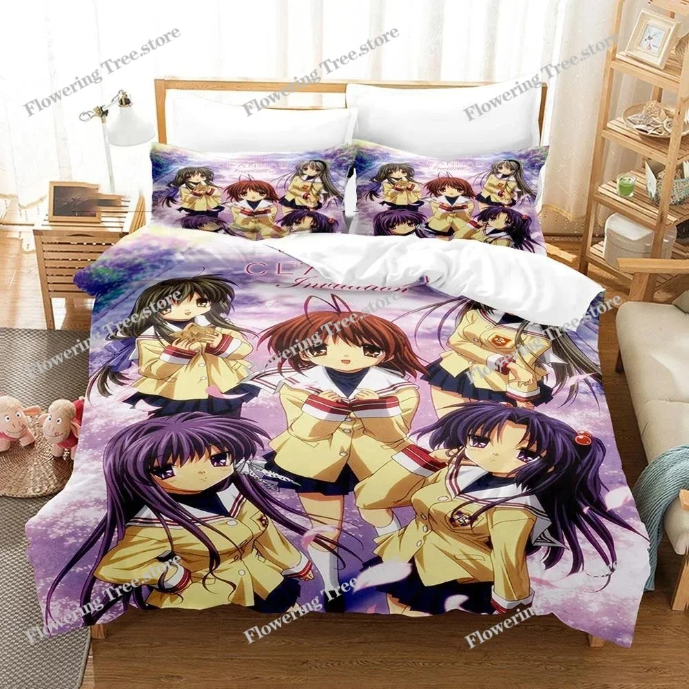 Комплект постельного белья Clannad с 3D принтом, аниме Nagisa Furukawa, пододеяльник, двойной, полный, Queen King, постельное белье для взрослых и детей, пододеяльник