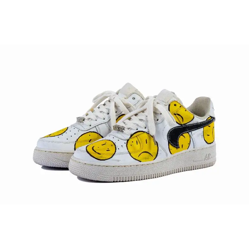 Фото [На заказ Обратный улыбающееся лицо] Nike Air Force 1, обратный смайлик, покрытие, нескользящий амортизирующий баланс, низкий верхний конь №3