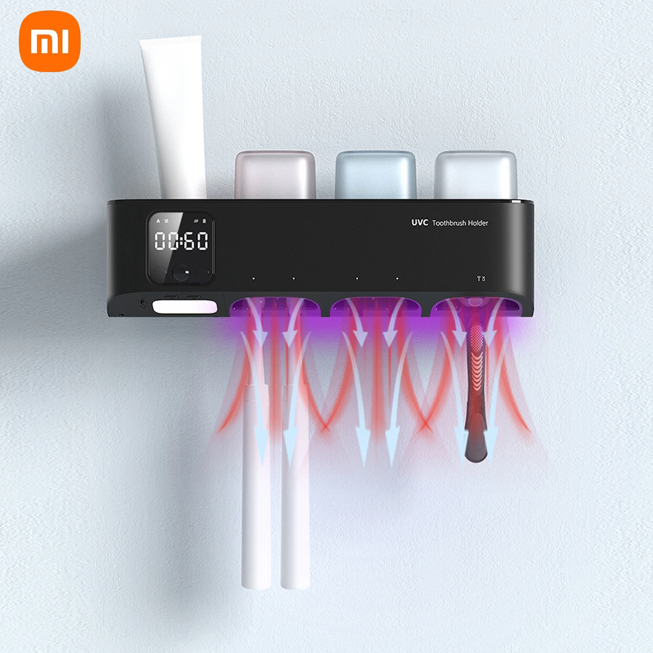 Держатель для зубной щетки Xiaomi, перезаряжаемый Быстросохнущий настенный держатель для зубной щетки со светодиодным дисплеем для ванной комнаты