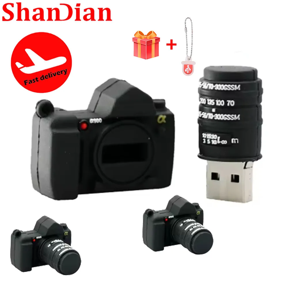 SHANDIAN Лидер продаж в форме камеры USB-флешки 128 ГБ Pen Drive Бесплатный брелок 64 ГБ Память Творческая фотография Подарок U-диск