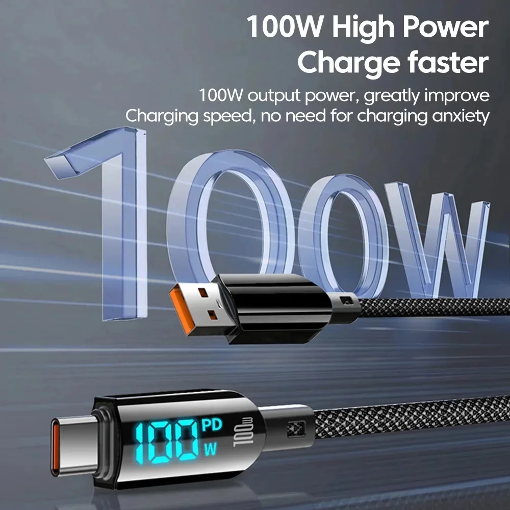 Фото USB C 100 Вт Супер быстрая зарядка Кабель для передачи данных Прочная нейлоновая оплетка Тип C Провод для зарядного устройства для Android Huawei Xiaomi Телефон Data Line №2
