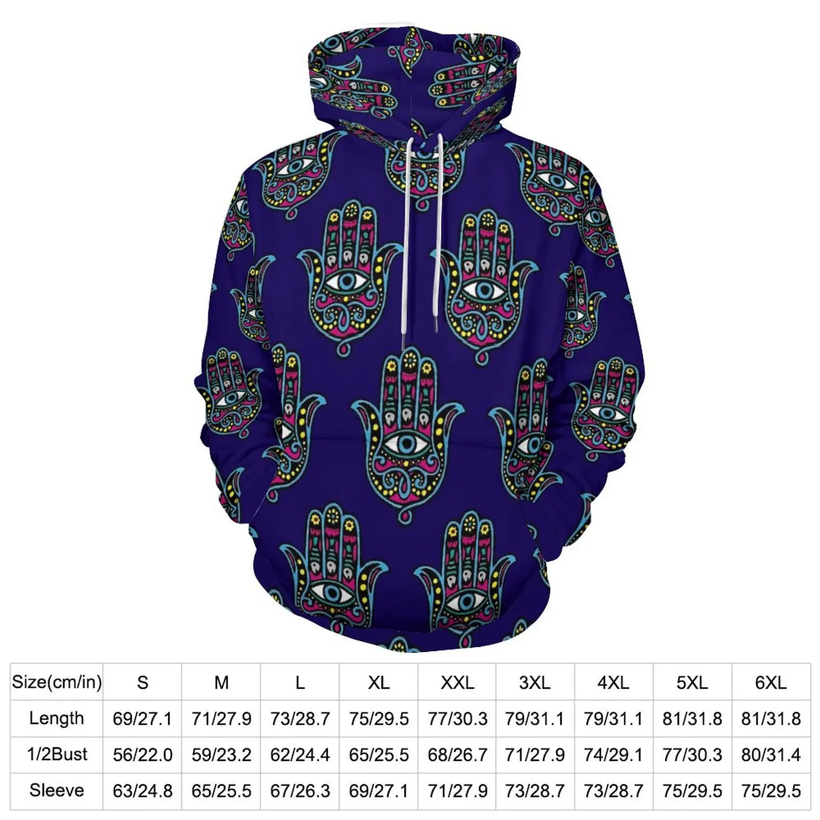 Фото Худи Hamsa с ручным принтом, худи рука Фатимы в стиле хип-хоп, Женская Толстовка Оверсайз с длинным рукавом Y2k, повседневные худи с графическим принтом №2