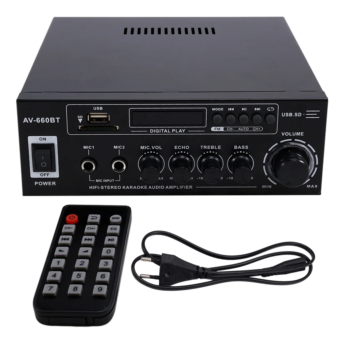 AV-660BT Усилитель звука Bluetooth — усилитель мощности, поддержка Bluetooth, FM-радио, USB, SD-карты и двойных микрофонных входов, вилка европейского стандарта