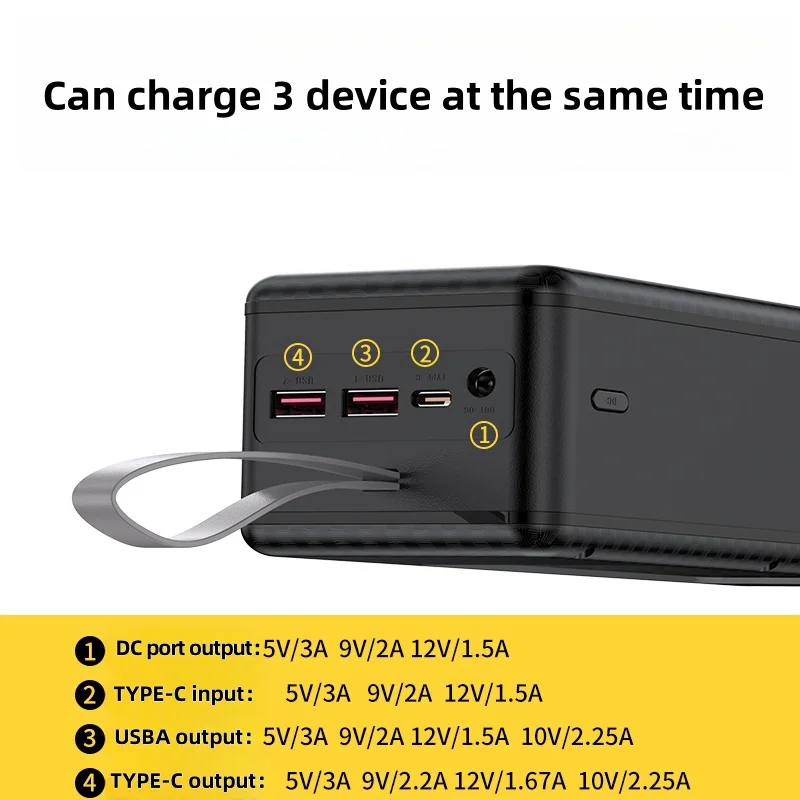 Фото Выход порта постоянного тока 21X18650 аккумулятор быстрая зарядка PD USB 22,5 Вт коробка внешнего аккумулятора со штативом цифровой дисплей съемный экран №4