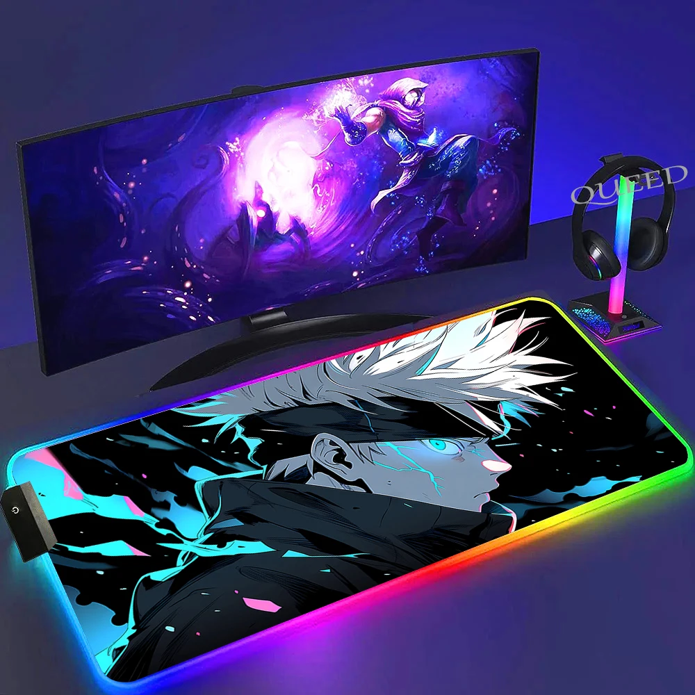 Коврик для мыши с аниме juютсу Kaisen, коврик для мыши с RGB-подсветкой, аксессуары для игр, коврики для клавиатуры и компьютера, крутой коврик для мыши со светодиодной подсветкой