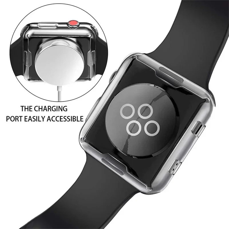 Фото Защита экрана для Apple Watch Чехол 9 8 45 мм 41 мм 44 мм 40 мм 42 мм, ТПУ чехол-бампер с полным покрытием, аксессуары для iwatch series 7 SE 6 5 4 3 №4