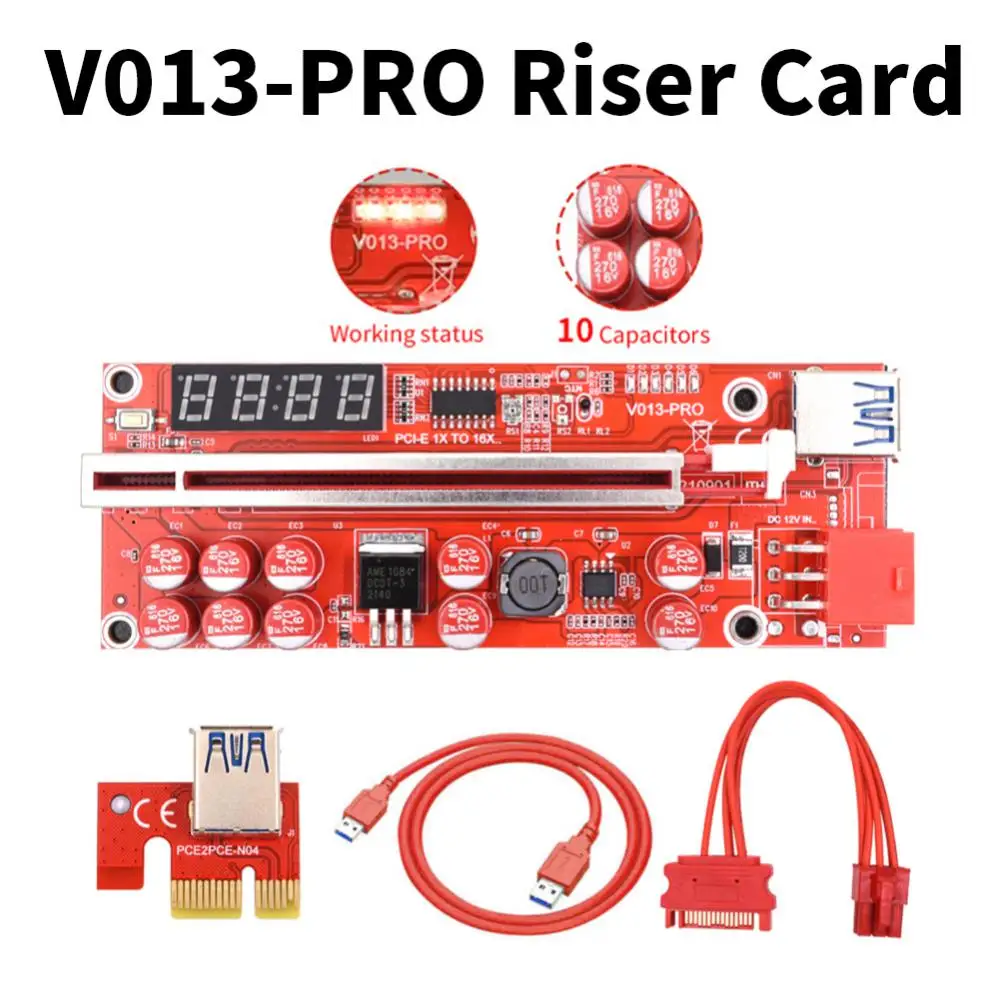 Кабель V013 Pcie Riser 013, карта Riser Express X1 X16 Sata, кабель питания Usb 3,0, кабель для майнинга