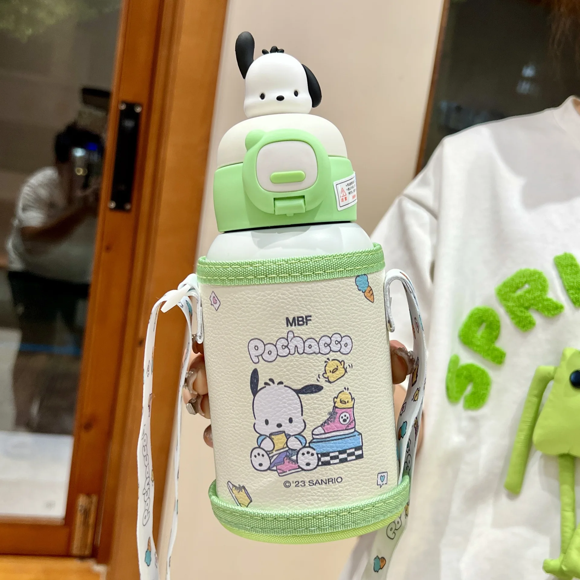 Фото Детский термос Sanrio, бутылка для девочек из нержавеющей стали 316, соломенная чашка для горячей воды, дорожный школьный чайник для детского сада, Cinnamoroll №3