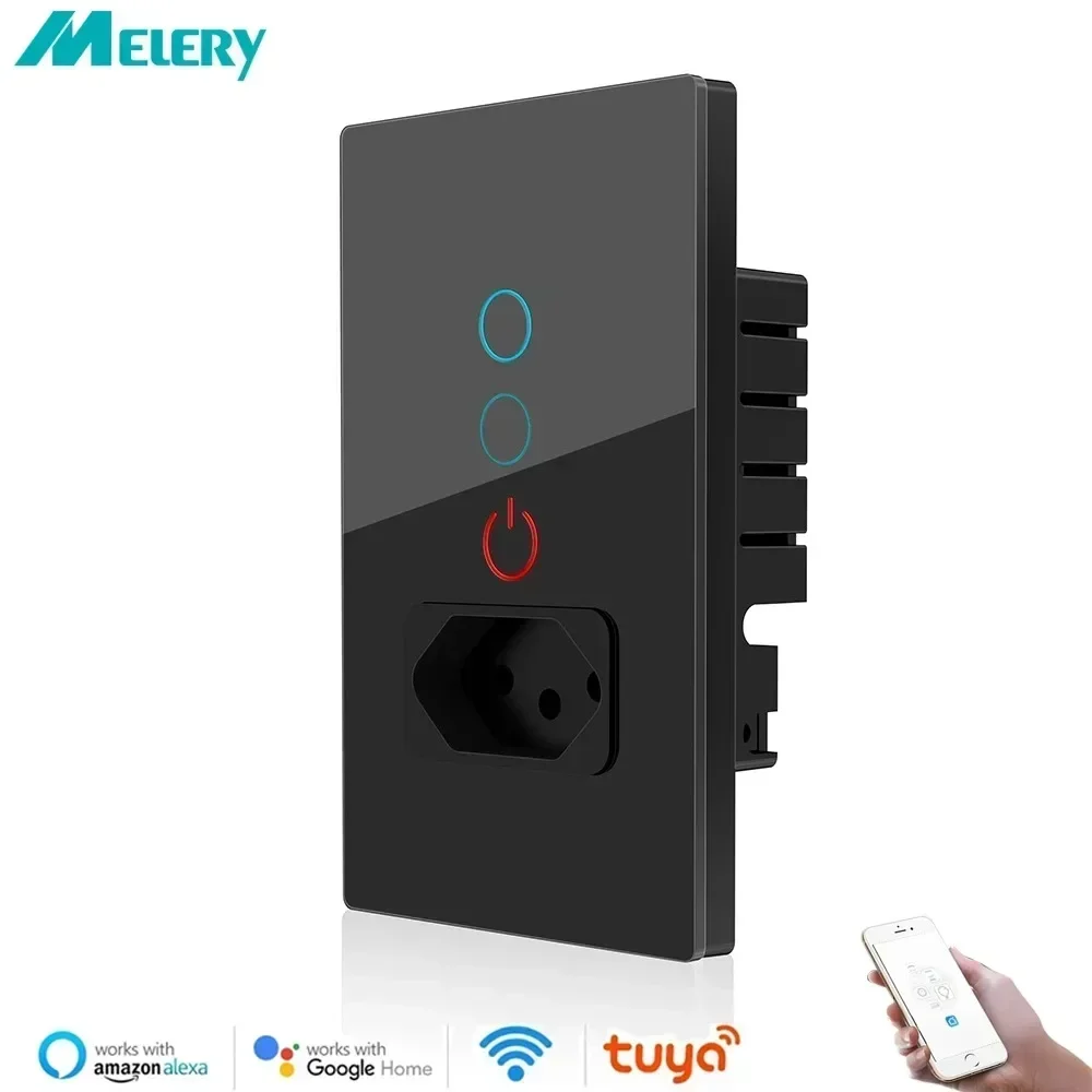 Melery Tuya Brazil Выключатель света Wi-Fi Smart Par использована настенная розетка Бразилия Розетка Стеклянная панель Интеллектуальная от Alexa Google Home