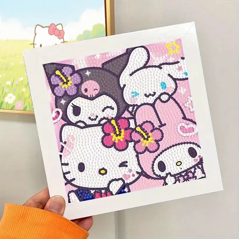 Фото 1 шт. милый мультяшный набор для рисования «Hello Kitty» 5D Diamond Painting - Full Drill Round Diamond Art, дизайн «Hello Kitty Running In Flower Field» №4