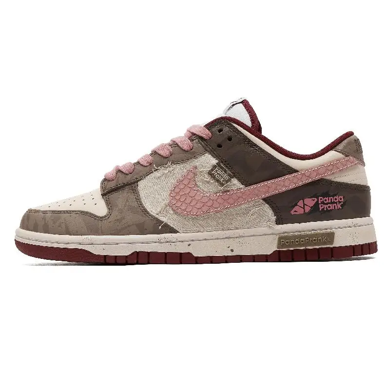 Фото 【Настроить】Nike Dunk Обувь для скейтбординга Мужские низкие кроссовки розового/коричневого/белого цвета DD1391-601 №2