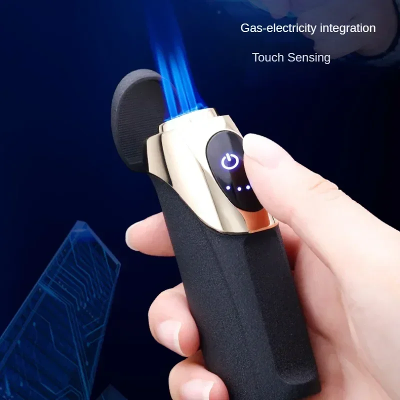 Перезаряжаемая газовая гибридная зажигалка JOBON, персонализированная форма смайлика дельфина, три прямых синих пламени, сенсорная зажигалка для сигар