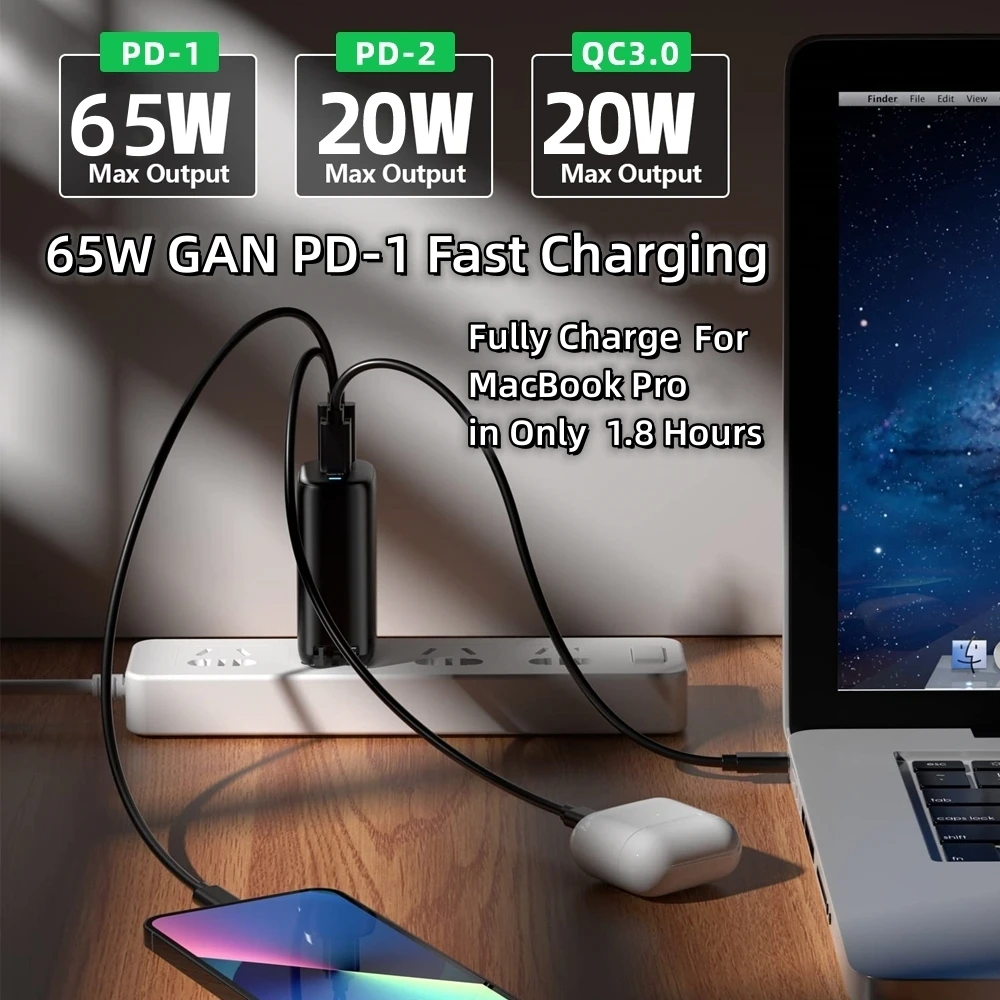 Фото Зарядное устройство сетевое с USB Type-C, 85 Вт, 65/30 Вт №4