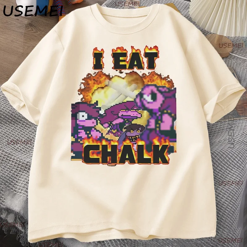 Фото Футболка I Eat Chalk Deltarune Game для мужчин и женщин, повседневная забавная футболка с коротким рукавом и круглым вырезом, уличная одежда, мужские футболки с графикой №2