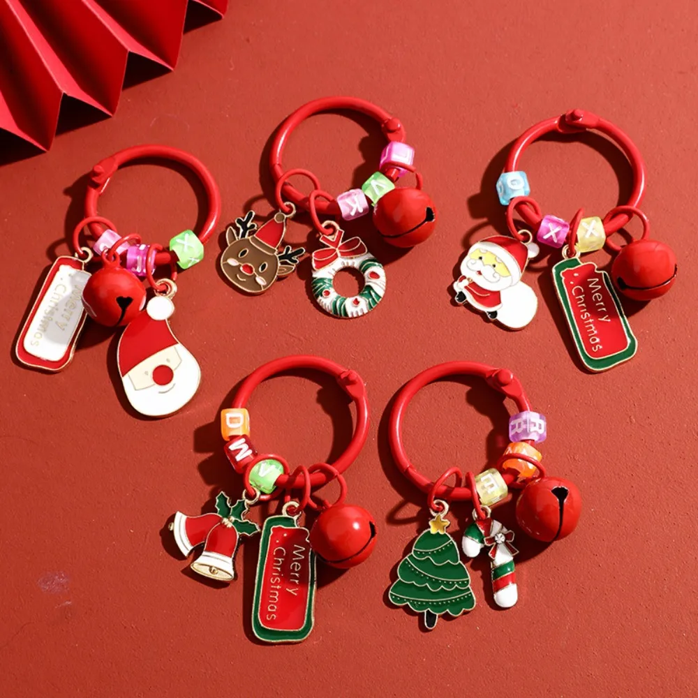 Рождественская бирка с рисунком из мультфильма, подвеска, рождественская елка с колокольчиками, брелок «Клаус», рождественский венок, креативный брелок для ключей с оленем для детей