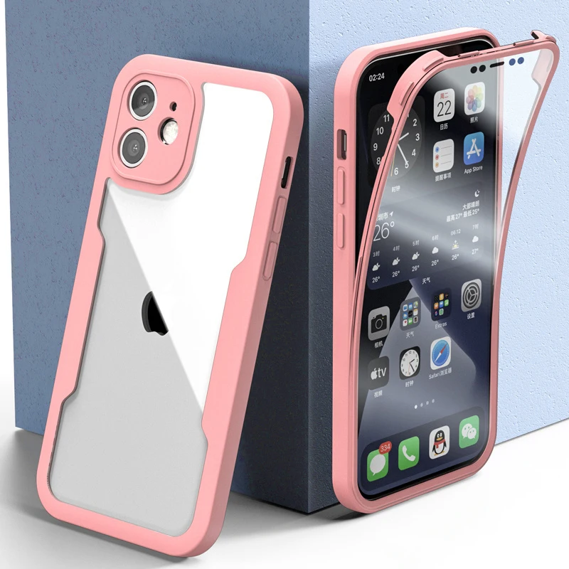 Прозрачный чехол для телефона с полной защитой тела на 360 градусов для iPhone 17 16 15 14 Pro Max 11 12 13 X XR XS 7, мягкий чехол-бампер на передний экран