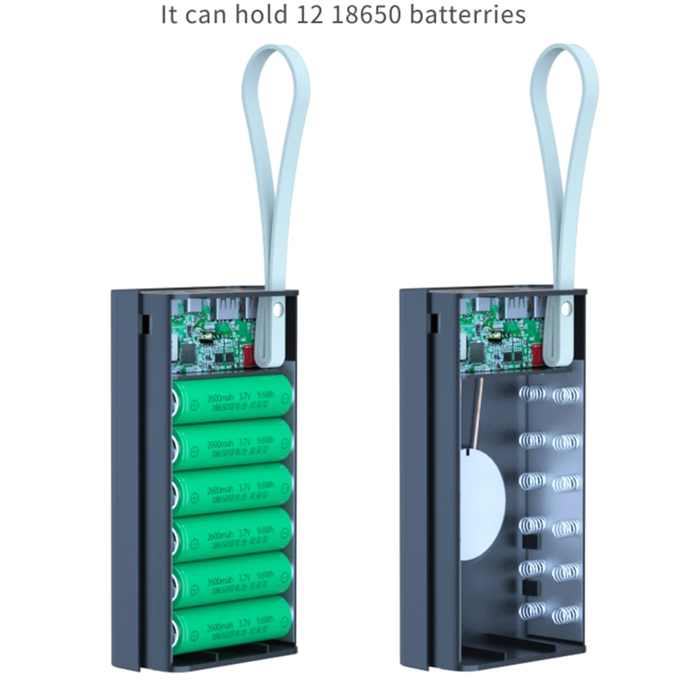 Внешний аккумулятор PD QC3.0 для самостоятельной сборки, 12x18650, без сварки, коробка для хранения аккумуляторов, внешний аккумулятор для самостоятельной сборки с ЖК-дисплеем