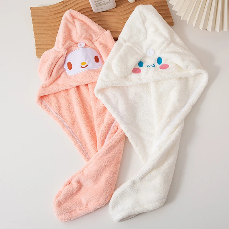 Фото Шапка для сухих волос Sanrio, милая Абсорбирующая быстросохнущая шапка-шампунь Melodys в стиле аниме, для ванной комнаты, для дома №3