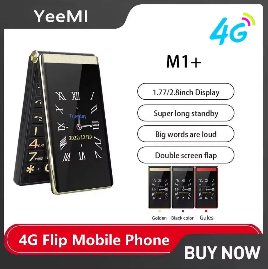 Yeemi M1+ 4G светодиодный светильник с двойным дисплеем, мобильный телефон, раскладной мобильный телефон, 2 SIM-карты, мобильный телефон, большая клавиатура, громкий голос, 2 г, сотовыйuar для пожилых людей