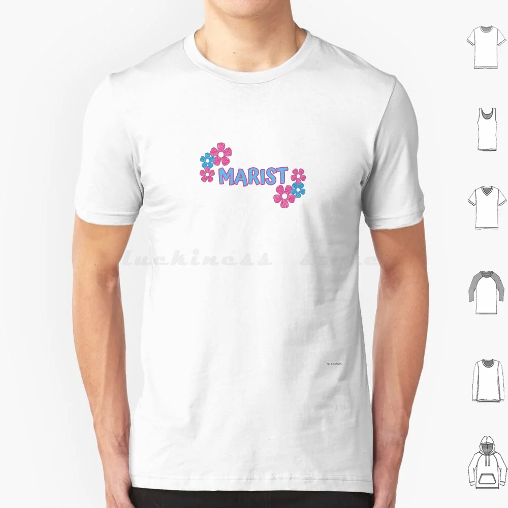Футболка с логотипом Marist Pink And Blue Glitter Flowers, большой размер, 100% хлопок, логотип Marist College, логотип колледжа Y2k, блестящие цветы