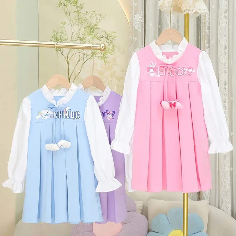 Девочка Сердце Y2k Cinnamoroll Kuromi аниме Kawaii Sanrio с длинным рукавом юбка одежда милая мультяшная Детская мода принцесса платье игрушки