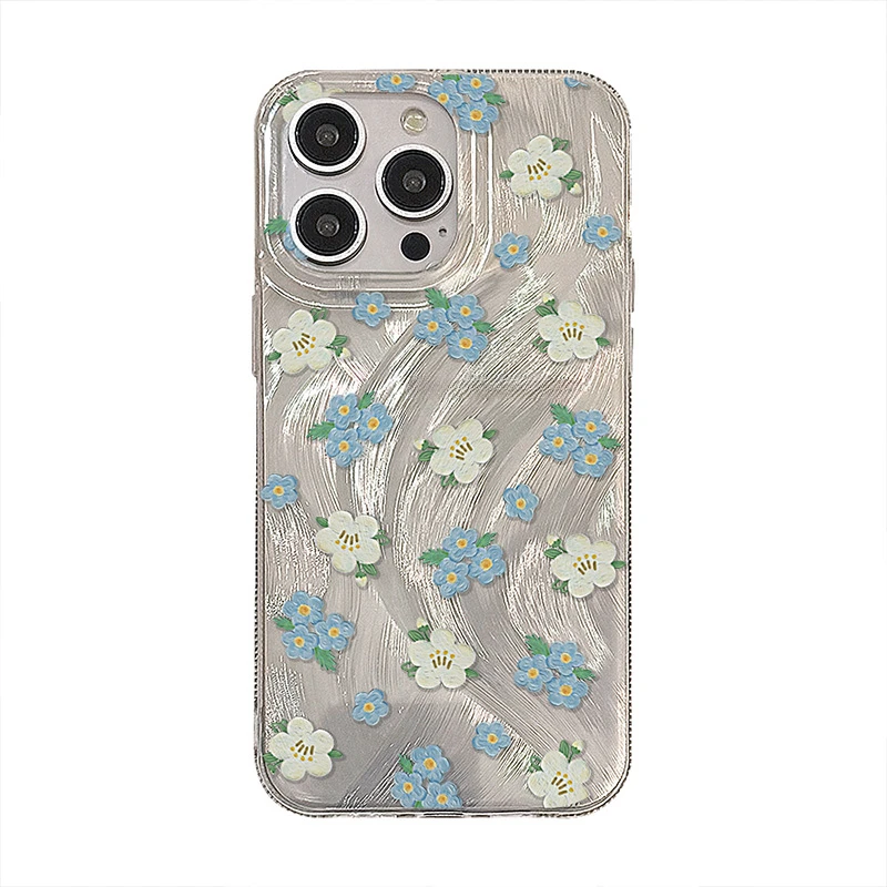 Ins Feather Yarn Fresh Blue Flowers для IPhone16promax Чехол для мобильного телефона 15pro Niche 14pro Простой 13 Новый 12 Женский 11 Защита от падения (art.: 3920ccaa65e85) - 3920ccaa65e85
