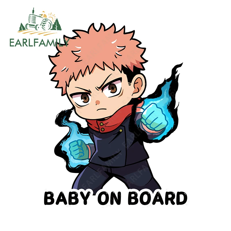 EARLFAMILY милые Itadori Yuji предупреждающие наклейки для автомобиля аниме детские на борту Chibi наклейка на багажник Стайлинг автомобиля забавные аксессуары для окон